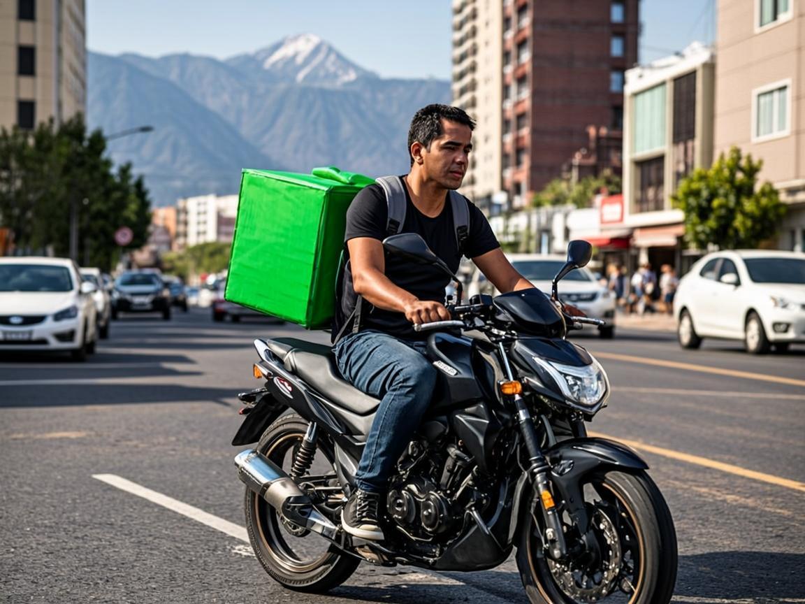 Repartidor en moto recorriendo la ciudad